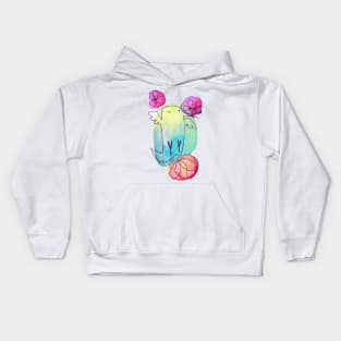 Hummingbird with Flowers Watercolor Kids Hoodie